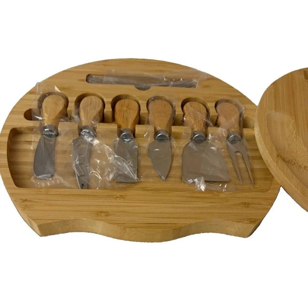 Correct Health Bamboo Charcuterie Cheese Board Set 6 Knives Round 12”